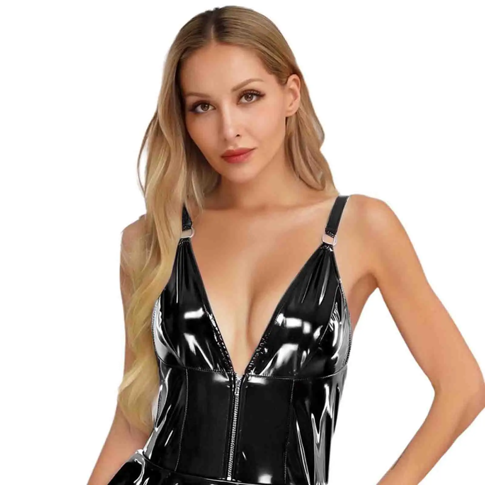 

Women's Erotic Mini Dress Bodysuits V Neck Lace-up Garters Sling Dress Leotard Sissy Lingerie Flirting Role Play Costumes