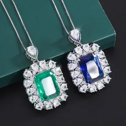 2024 New Charms Fashion 13*18mm Square Emerald Sapphire Pendant Necklace Women's Jewelry Wedding Party Anniversary Boho Gift