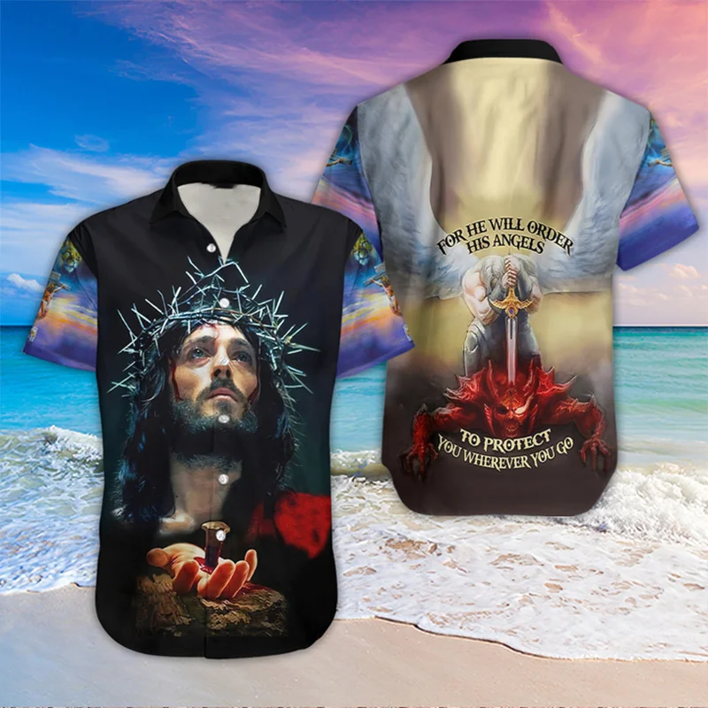 New Summer 3D Printed Christian Jesus Shirts Children Fashion Streetwear Shirts Blouses Men Hawaiian Shirts Cool Harajuku Tops