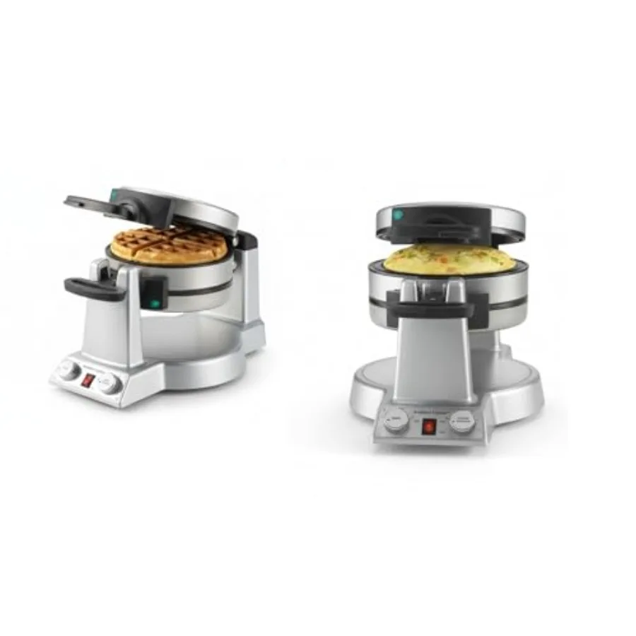 

Breakfast Express Flip Waffle and Omelet Maker: stainless steel, black, nonstick dual-surface appliance for waffles and omelets