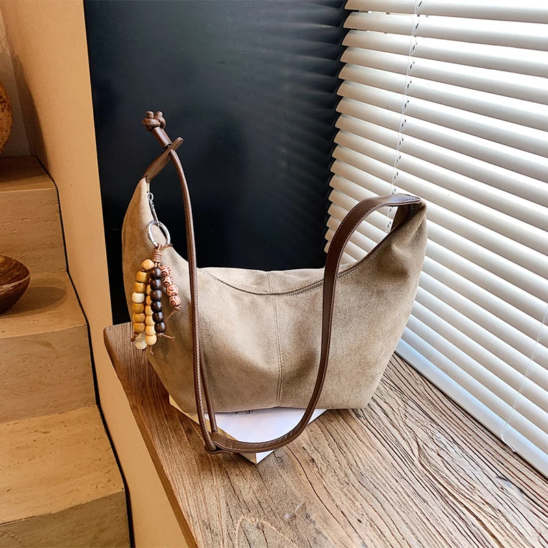 

Fashion Leopard Print Dumpling Bag New Large-capacity Suede Shoulder Bag Popular Solid Color Handbags Simple Elegant Casual Bags