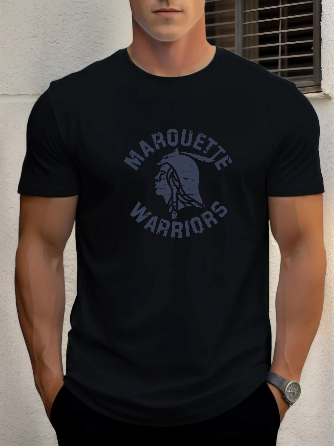 

Man Short Sleeve T-shirt MARQUETTE WARRIORS Print Summer Round Neck Oversized Tee Casual Fashion High Quality Clothing