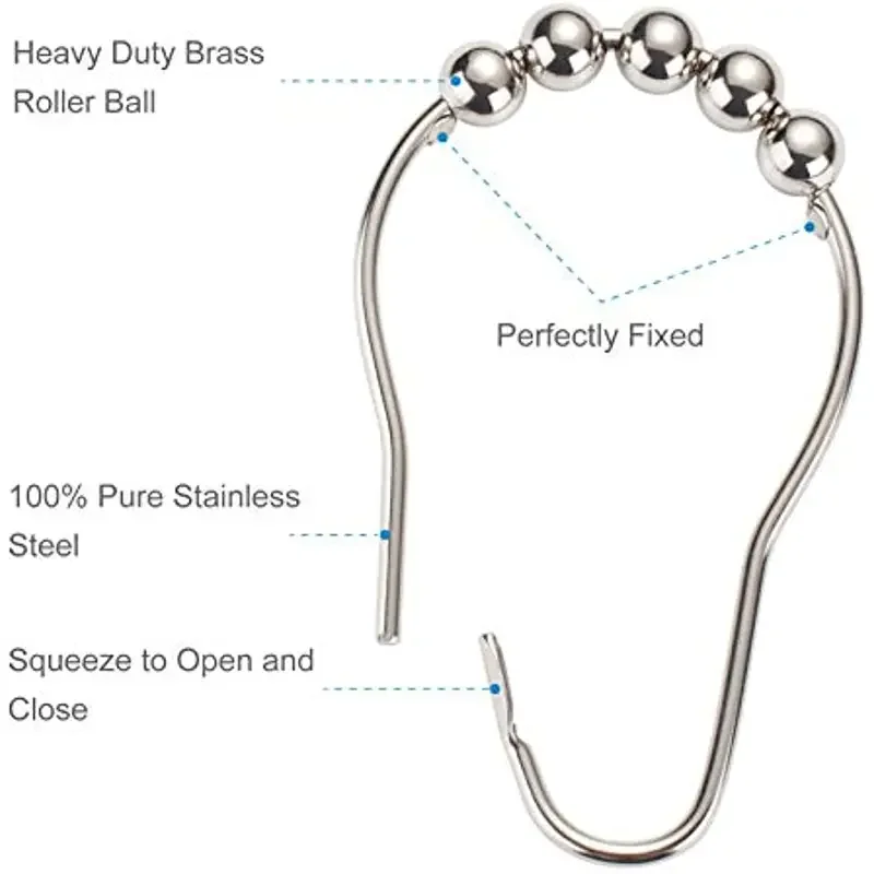 12Pcs Rust-Proof Stainless Steel Shower Curtain Hooks - Durable and Easy to Install for Bathroom Rods - Decorative image 6