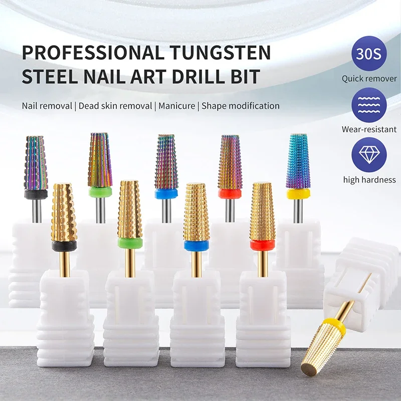 

5 in 1 Tungsten Carbide Nail Drill Bits Milling Cutter For Manicuring Electric Nail Drill Machine Efficient Nail File