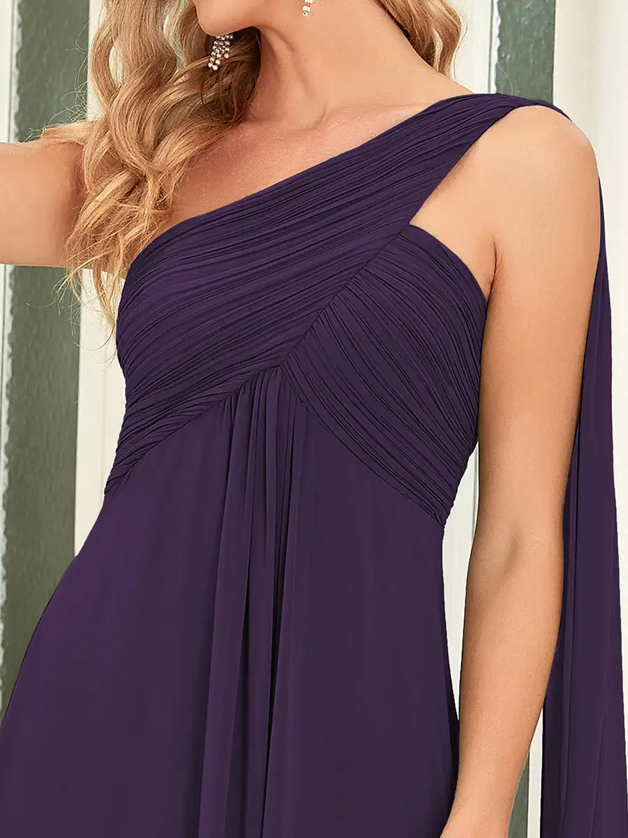 Elegant Evening Dresses Long One-Shoulder Ruched Side Draped 2024 Ever Pretty of Chiffon A-LINE Dark Purple Bridesmaid Dress