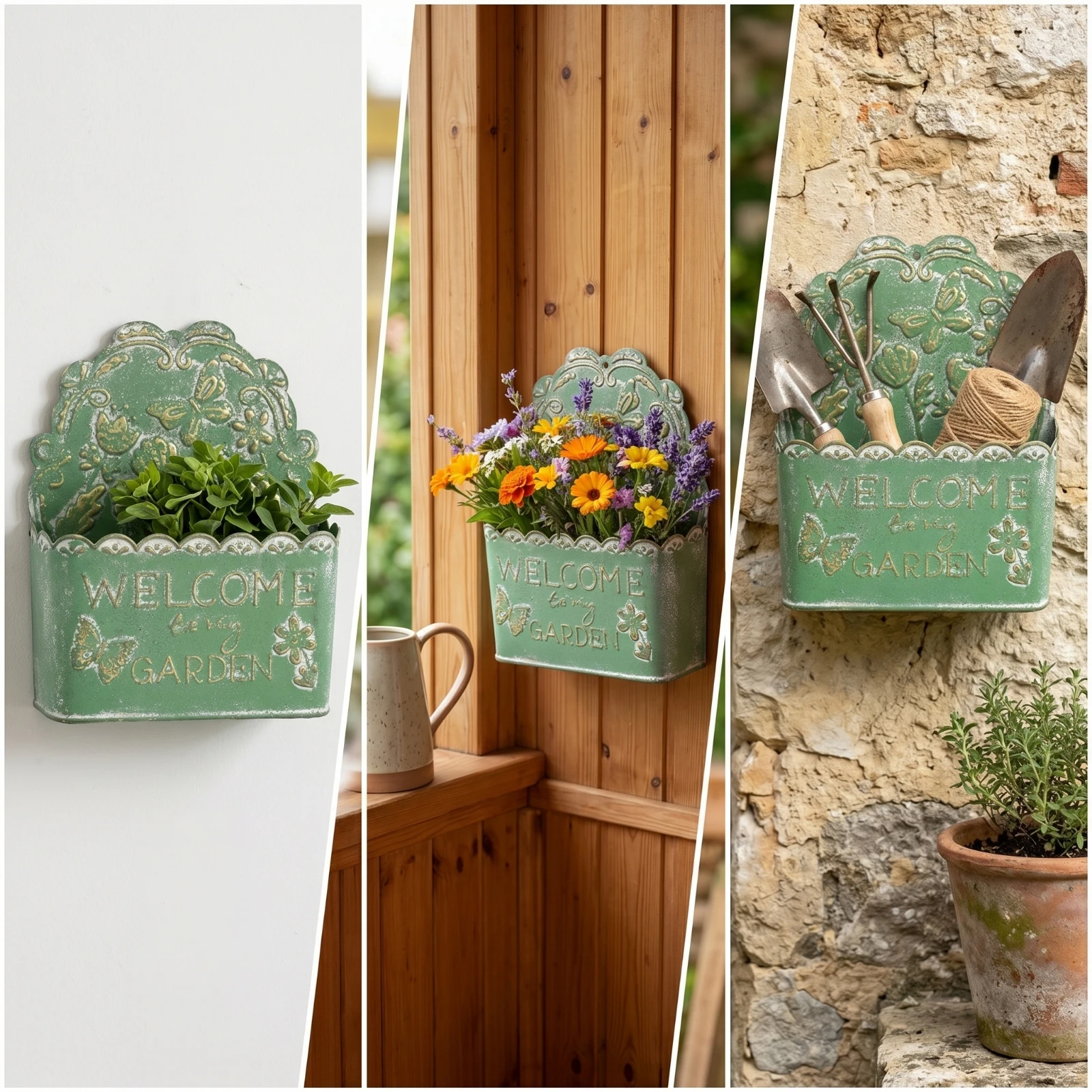 Wall-Mounted Iron Planter Rustic Metal Wall Pocket Planter Compact Ornate for Gardeners, Patio, Porch