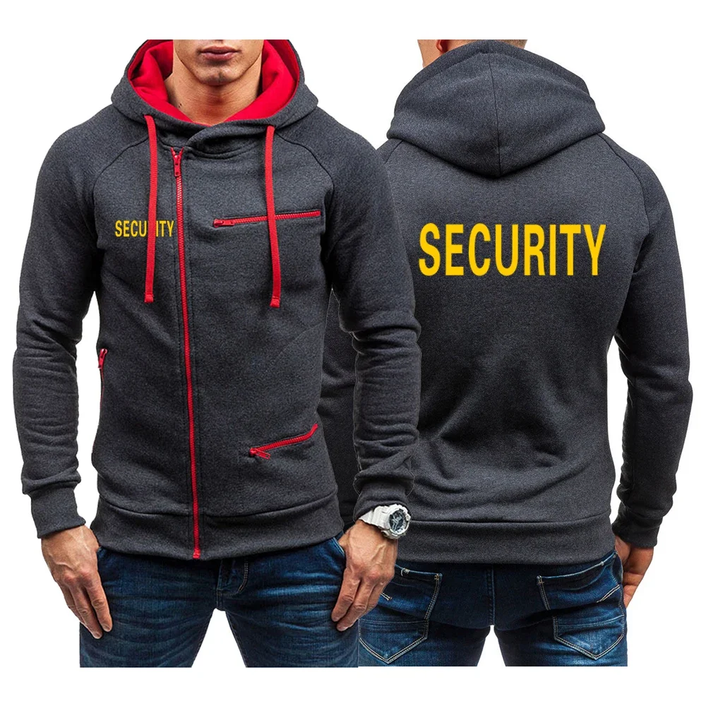 SWAT Security 2024 Men's Spring and Autumn Slim-fit New Four-Color Zipper Sweatshirts Solid Color Printing Fashion Coat