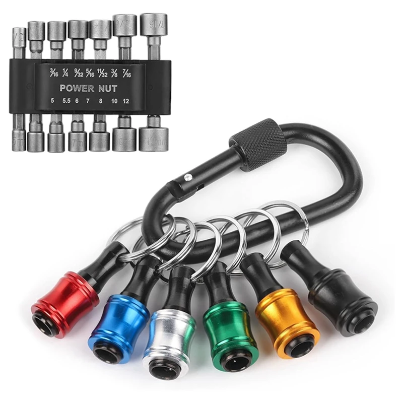 

A7THK-14Pcs Power Nuts Driver Drill Bit Tools Set Metric Socket Wrench Screw 1/4 Inch Driver Hex Keys, And 6Pcs 1/4 Inch Hex