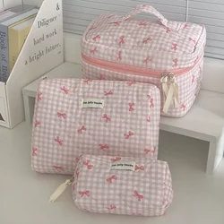 Large Capacity Cute Pink Cosmetic Case For Travel Toiletries Cosmetics Storage Bag Korea Bow Print Women Makeup Bag Case