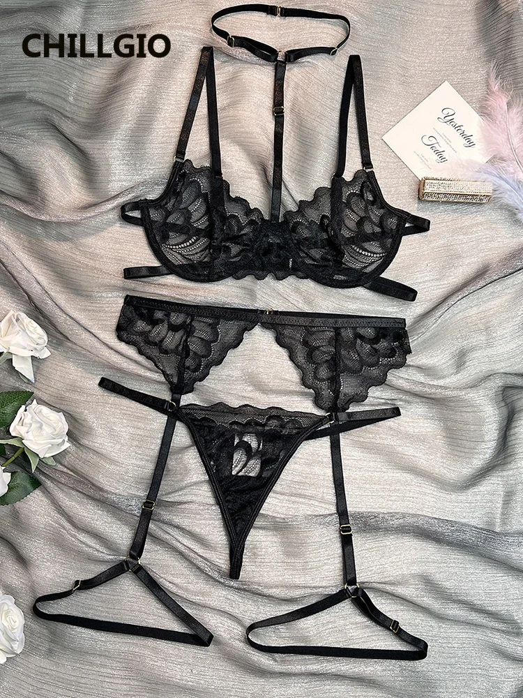 

CHILLGIO Women Transparent Push Up Bra Brief Suits Erotic Basic Tight Intimate Lingerie Sheer Sexy Lace Underwire Underwear Sets