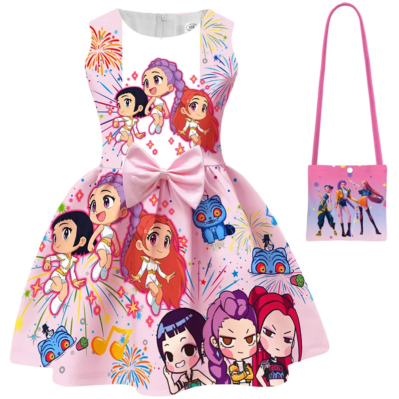 فستان Kpop Demon Hunters للأطفال موضة الصيف فساتين الأميرات للفتيات الصغيرات للهالوين أزياء ميرا رومي زوي التأثيرية