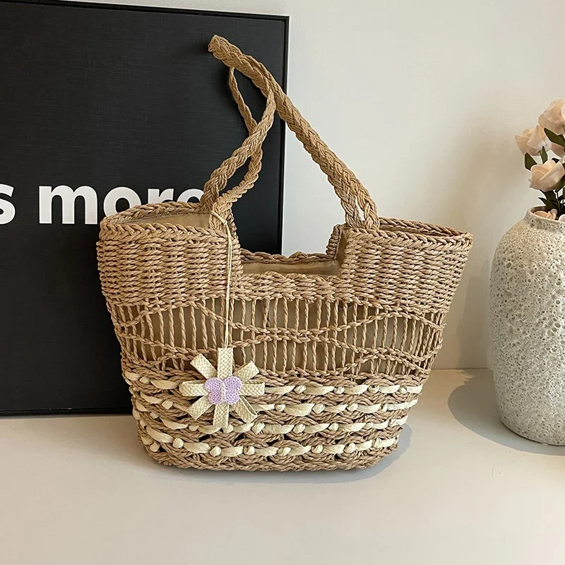 

Large Capacity Straw Woven Bag for Women 2025 Summer New Seaside Vacation Beach Bag Woven Handheld Single Shoulder Tote Bag Sac