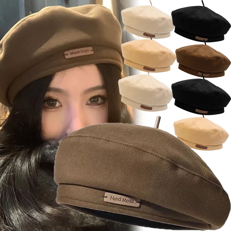 

Autumn Winter Woolen Berets Fashion British Style Painter Hats Black Beige Retro Versatile Beret Women Temperament Beret Hats