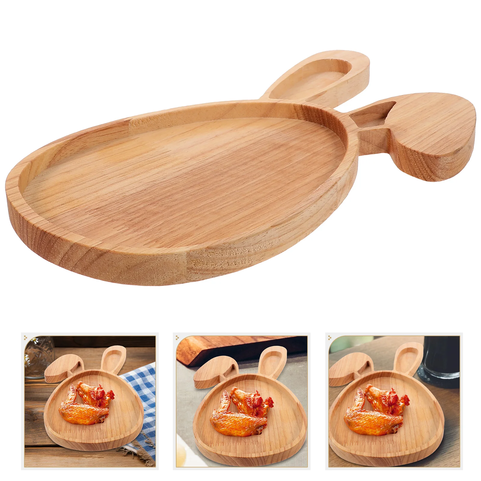 

Rabbit Serving Tray Wood Fruit Jewelry Desktop Plate Wooden Baby Delicate Decor Easter Bunny