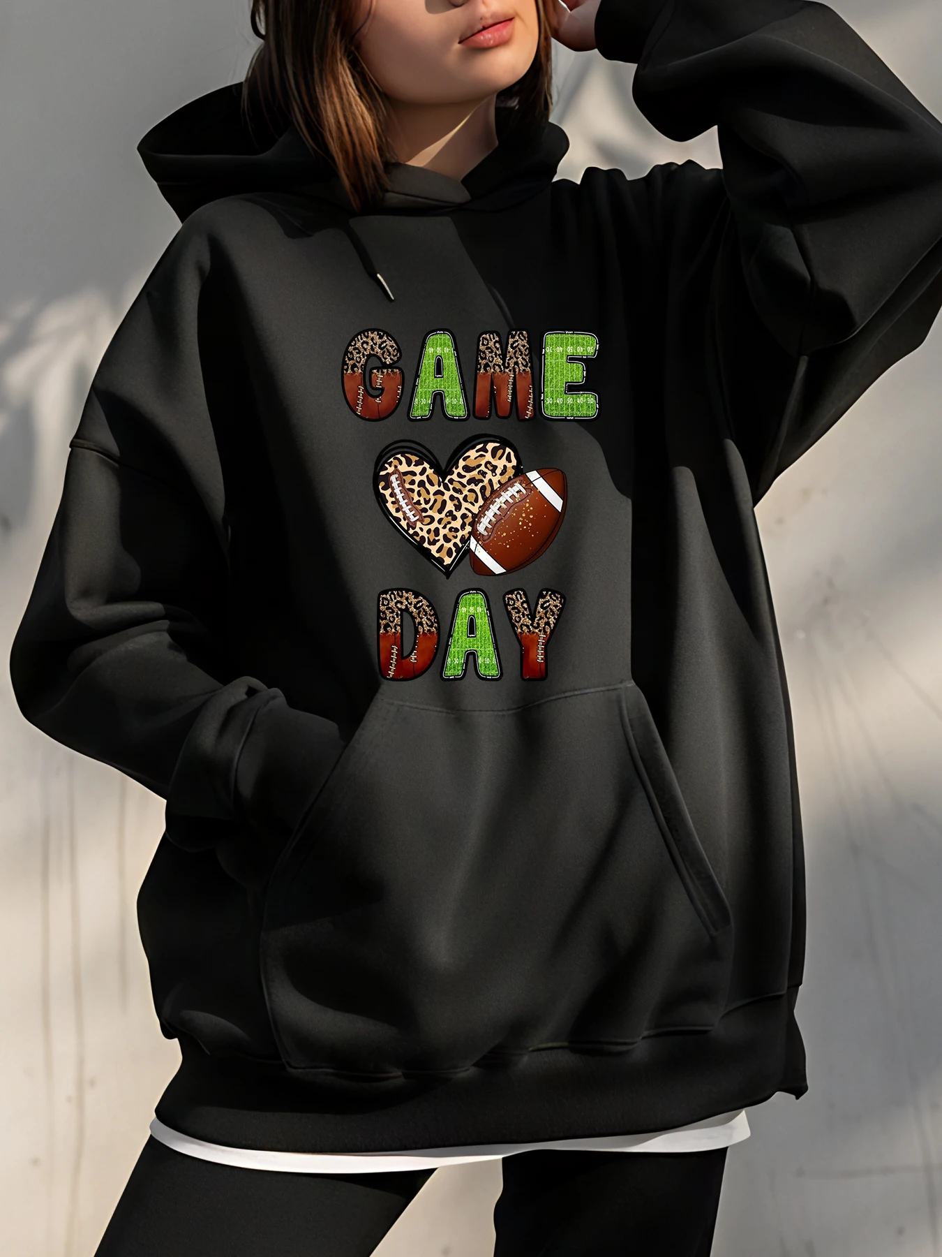 Hoodie Hari Pertandingan Motif Leopard Sepak Bola Sweatshirt Wanita Pakaian Olahraga Kasual Musim Gugur Musim Dingin Pakaian Luar Wanita Fashion