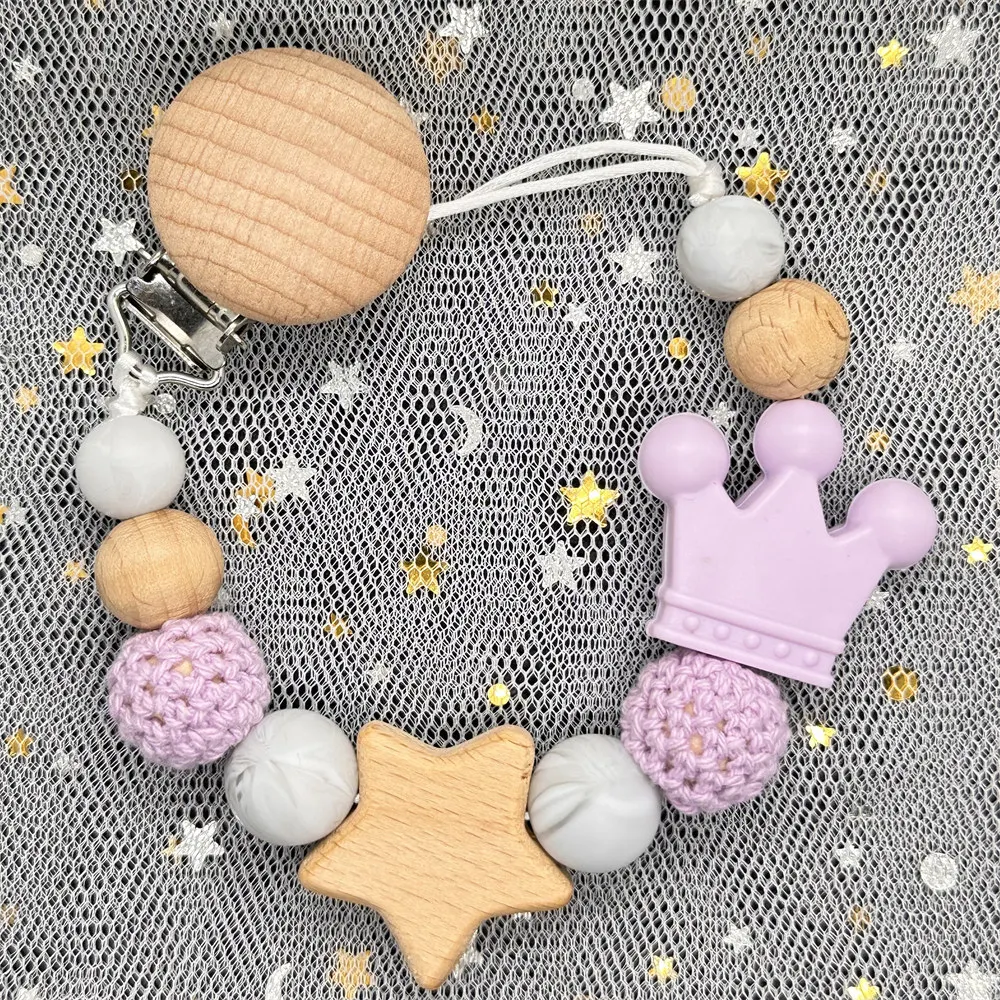 Custom Personalized Name Baby Pacifier Clip Bear Pacifier Chain Holder for Baby Teething Soother Chew Toy Food Grade Dummy Clips