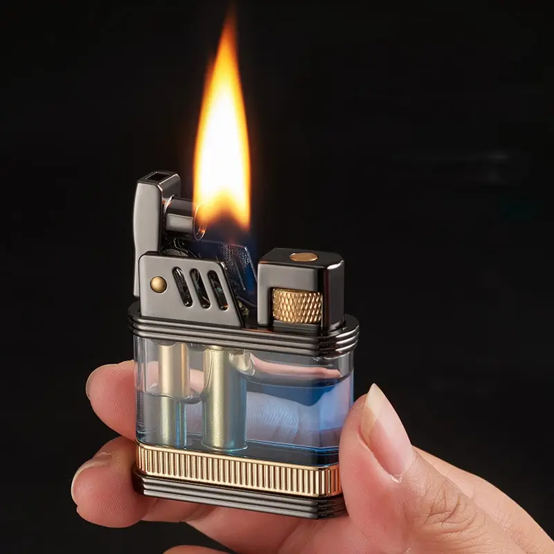 2025 New Retro Metal Lighter Transparent Windproof Steel Cigarette Grinding Wheel Lighter Smoke Accessories Birthday Gift