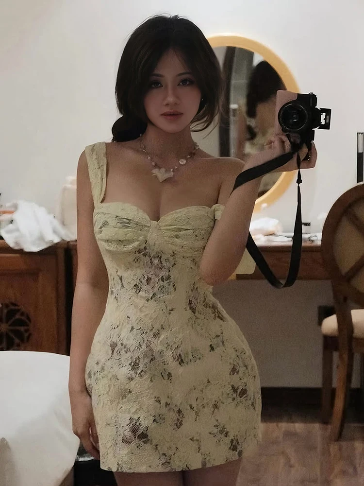 

Элегантное летнее платье Nibber Sweet Style с кружевными вставками и цветочным принтом, с низким вырезом, облегающее, для дня рождения, тренд сезона