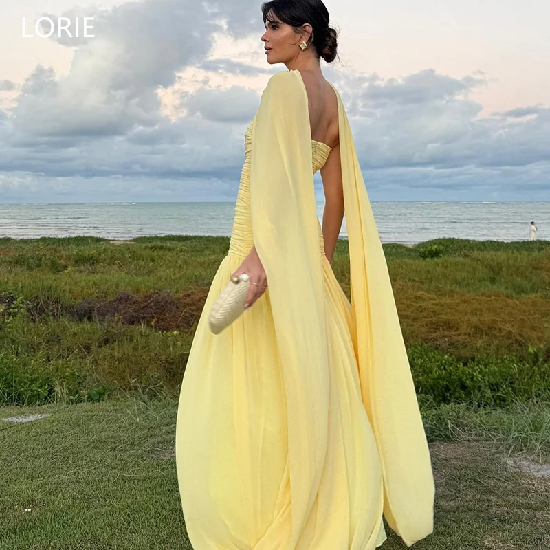 

SoDigne Ярко-желтые платья для выпускного вечера трапециевидной формы без бретелек Выпускные платья с боковым вырезом Драпированный шарф длиной до пола, платья для выпускного вечера