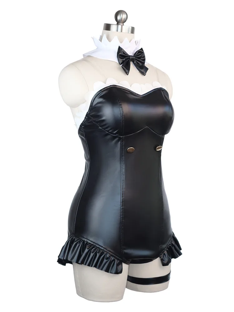 Re:Zero Rem Cosplay Costume Magical Witch Bunny Suit Black Leather Bodysuit Halloween Party Outfit with Hat Gloves Full Set view 5