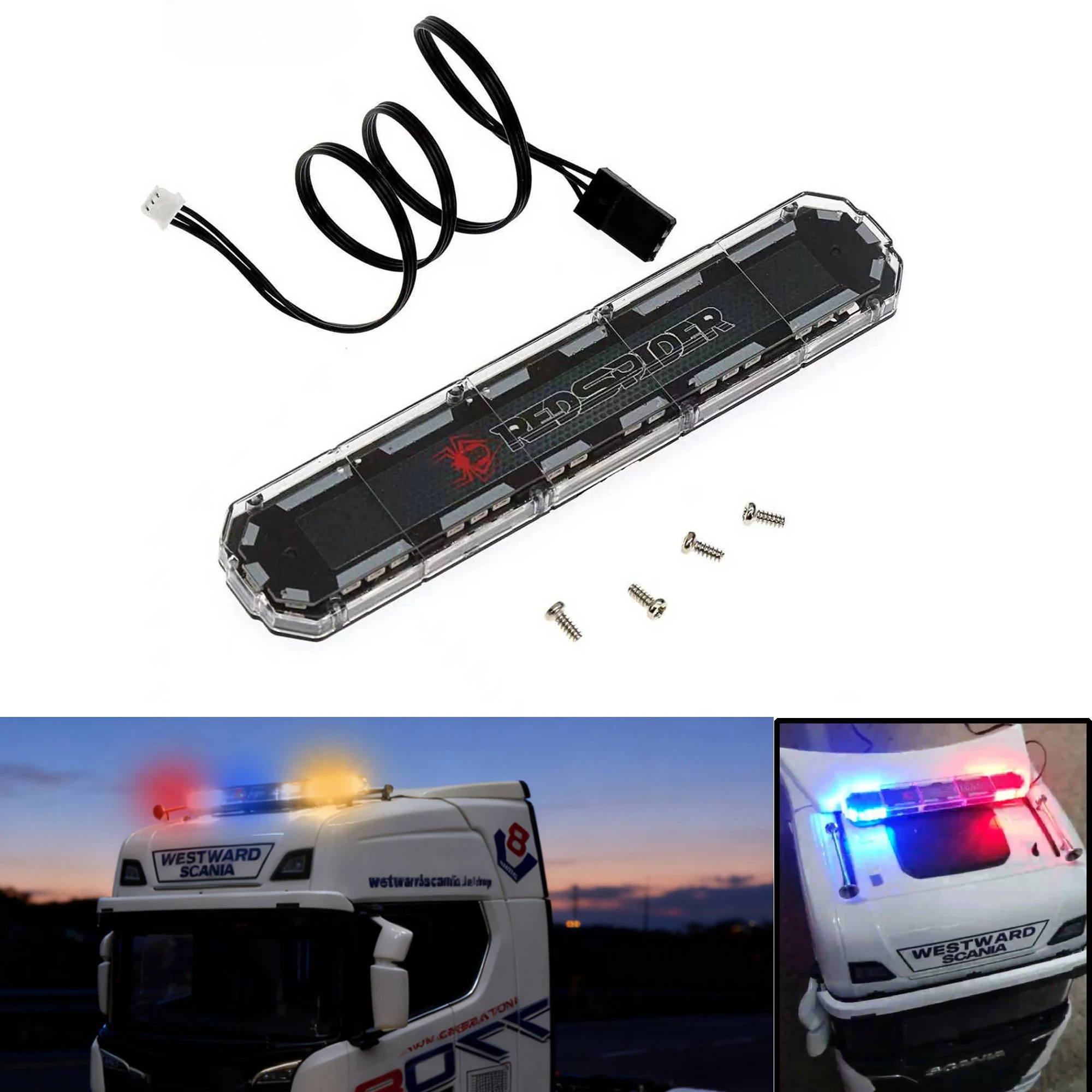 

LED Roof Warning Light Red Blue Fire Light for 1/14 Tamiya RC Truck SCANIA 770S VOLVO Mercedes-Benz ACTROS 3363 MAN Car Parts