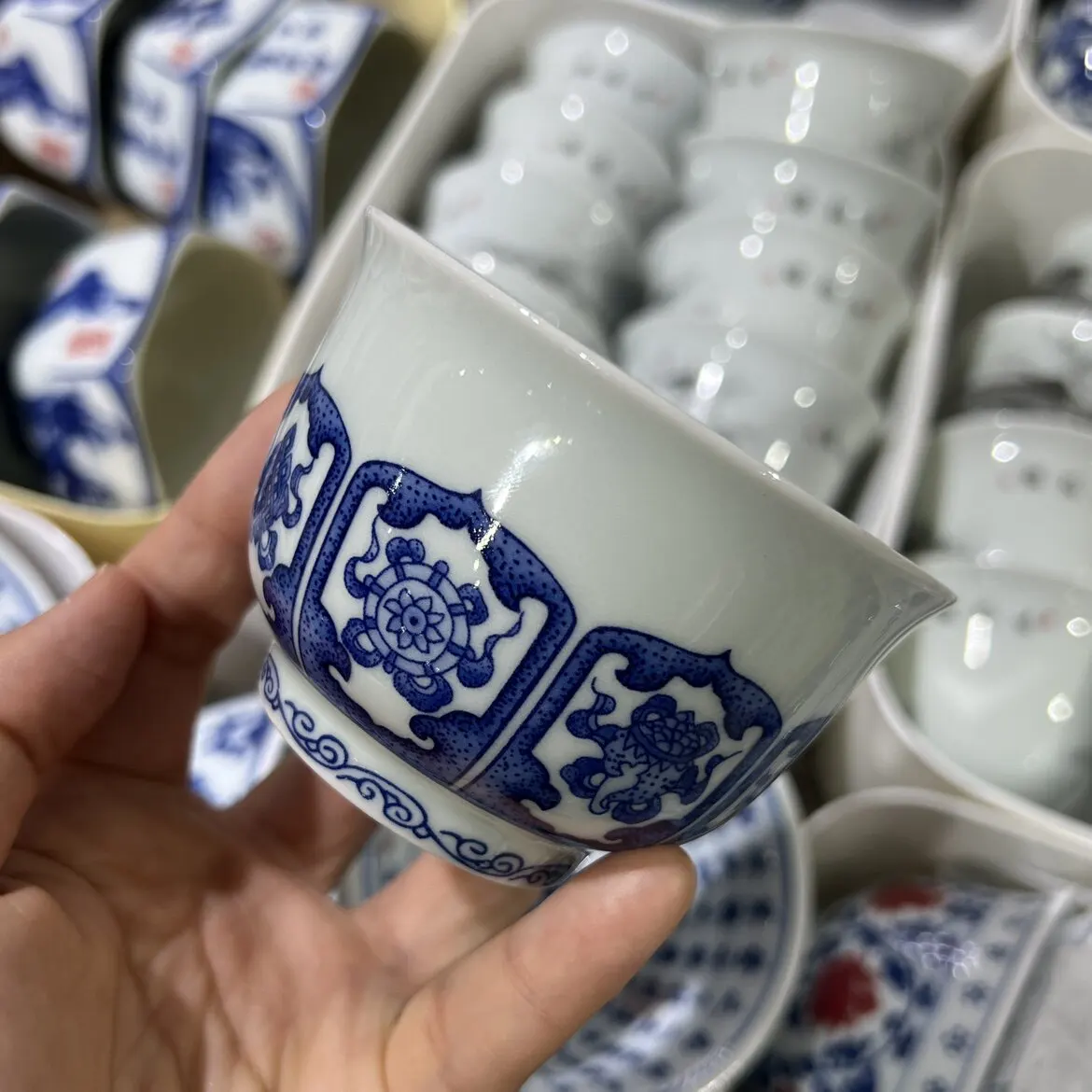 Jingdezhen Porcelain Buddhist Eight Treasures Tea Cup Ceramic Kung Fu Small Tea Cup Cup Single Cup Tea Bowl Tea Cup
