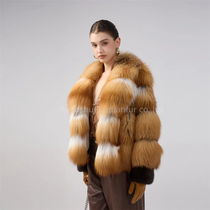 Wholesale Luxury Winter Warm 54cm Long Girls Fur Jacket Fluffy Women Fashion