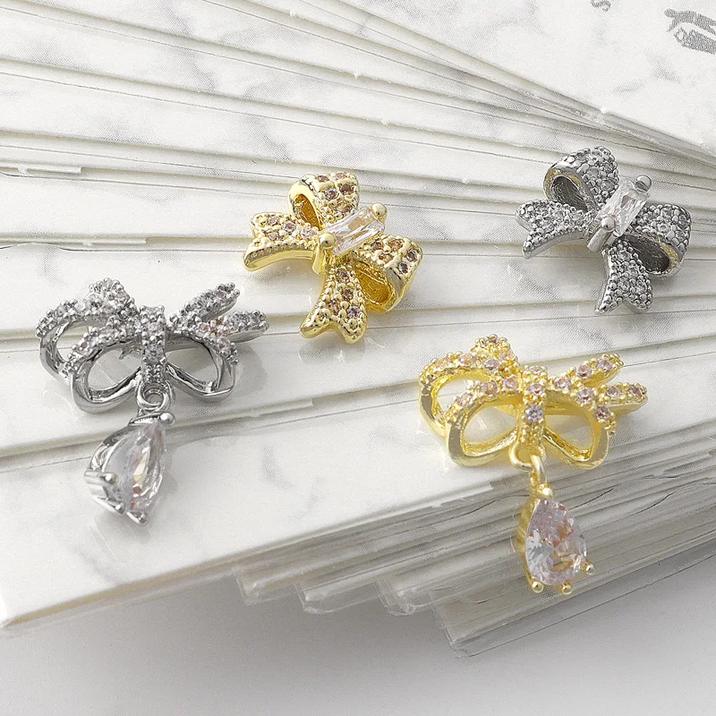 3PCS Luxury Sparkle Zircon 3D Bowknot Crystal Drop Pendant Bow Alloy Nail Art Rhinestones Jewelry Decorations Manicure Ornaments