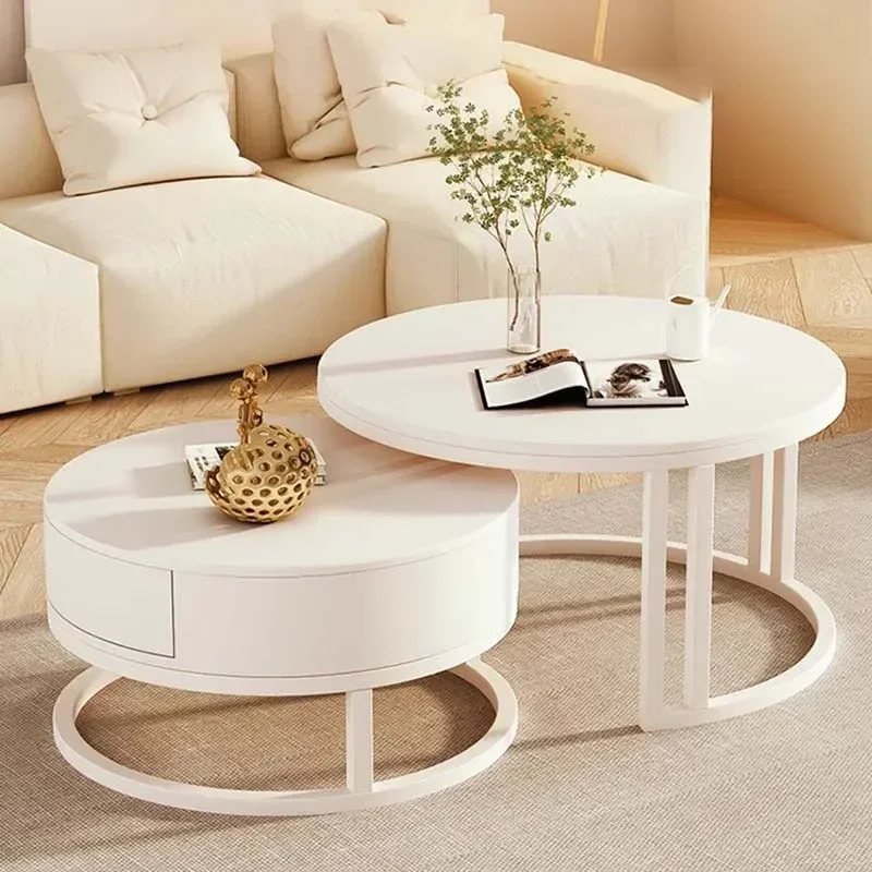 Light Luxury Japanese Coffee Tables White Round Side Table Drawer Coffee Table Cheap Storage Unique Art Moveis Office Furniture