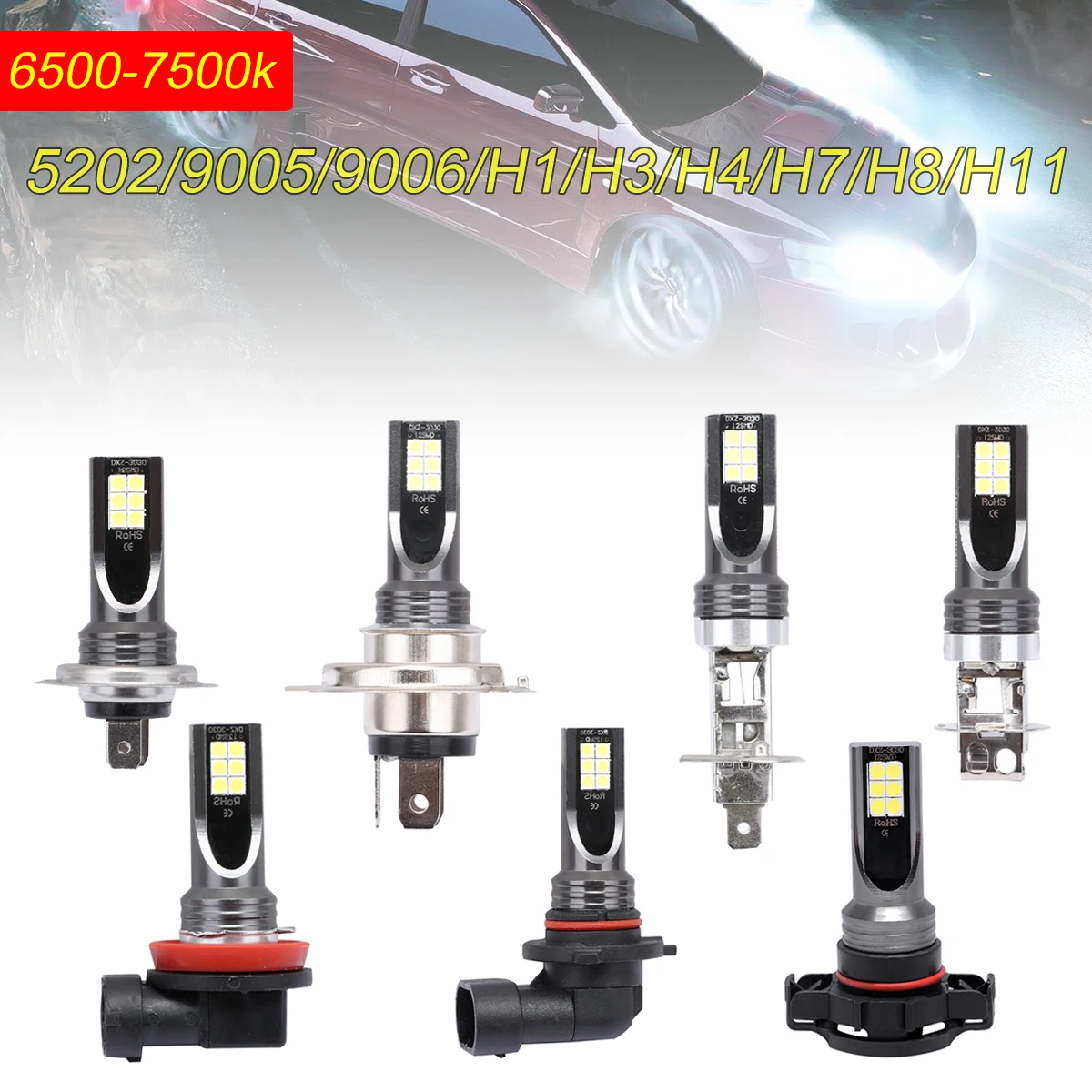 

H1 H3 H4 H7 H11 H8 9005 9006 6500K White Light 1200LM Car LED Fog Light Waterproof IP68 Waterproof IP68 Auto Repcement LED Bulbs