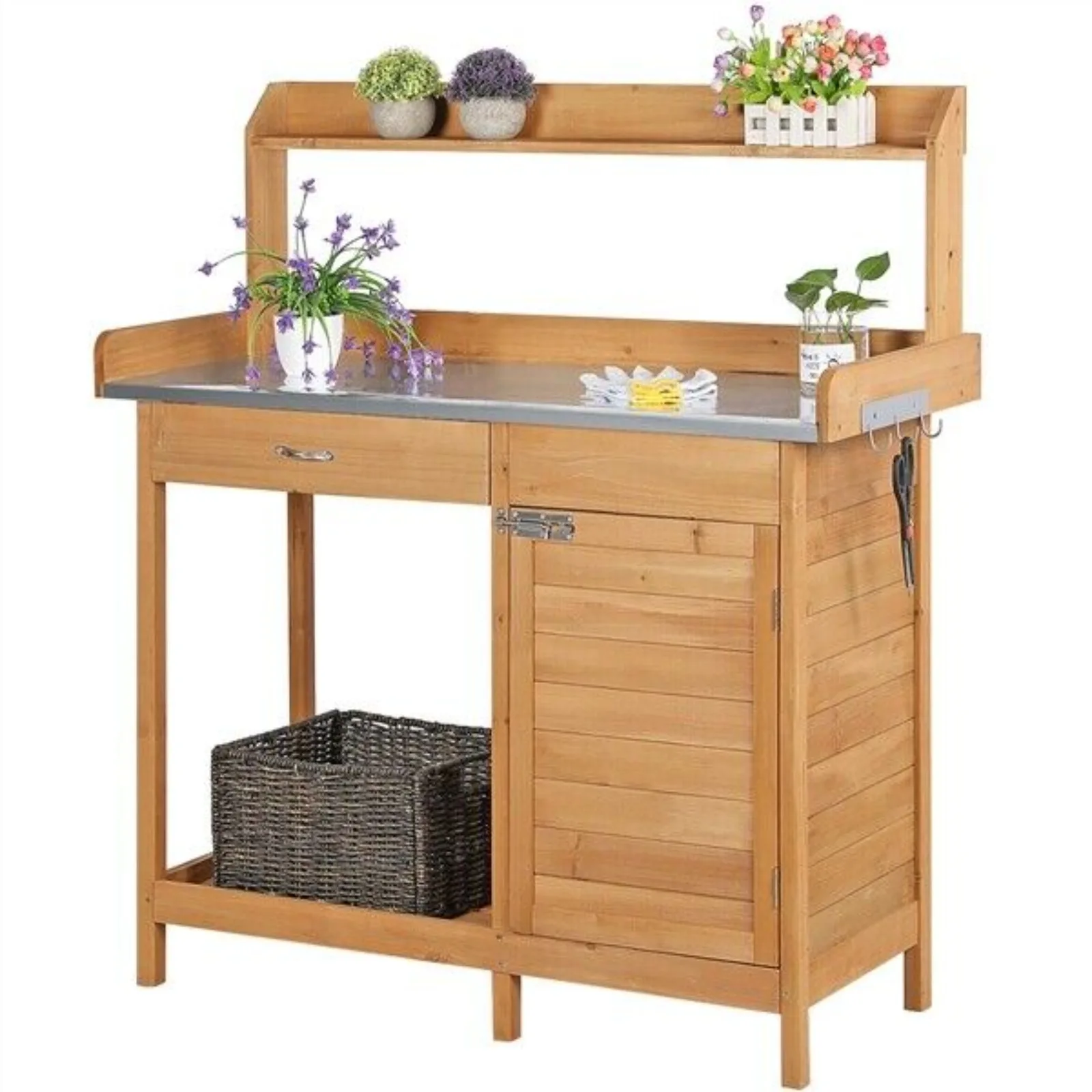 US Garden Potting Bench Table Outdoor Work Bench w/Cabinet Drawer Open Shelf Wooden