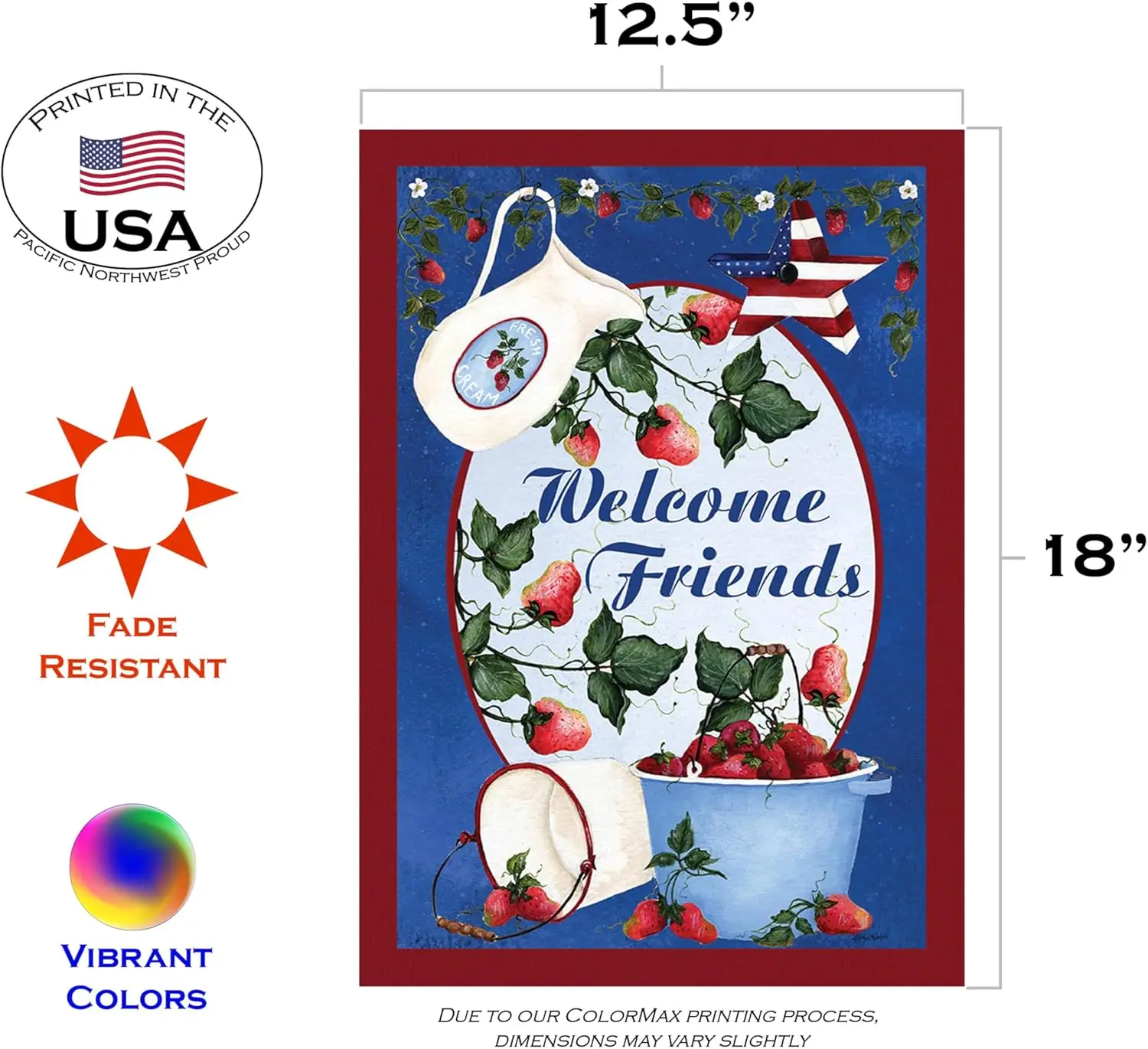 Toland Home Garden 119845 Berries And Cream Welcome summer Flag 12x18 Inch Double Sided summer Garden Flag for Outdoor House 4th