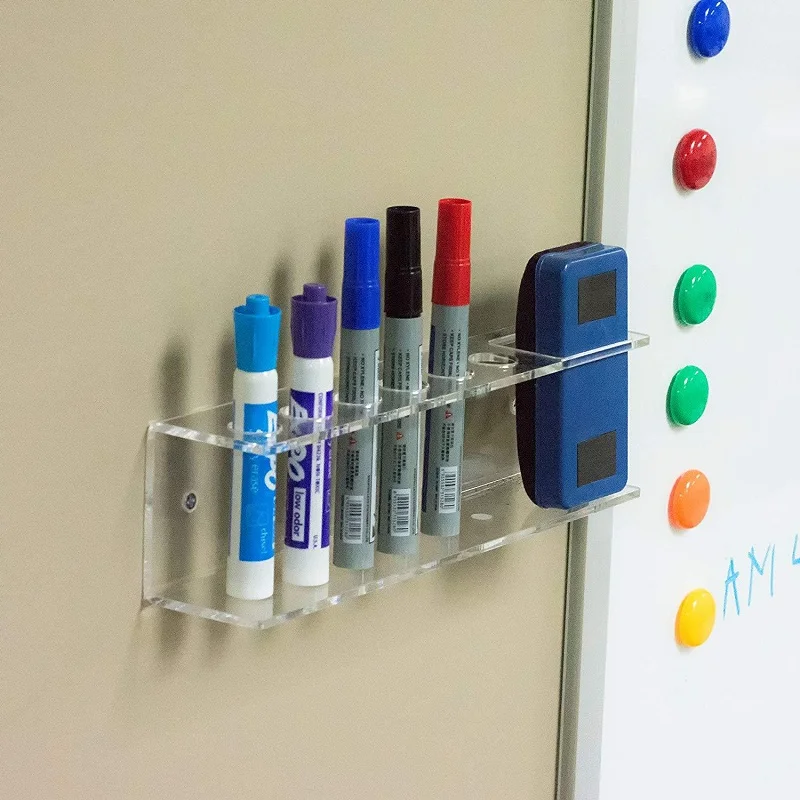 6-Hole Acrylic Dry Erase Marker Holder Eraser Maker Pen Organizer Storage Rack Hanging Wall Pen Stand Stationery School Supplies