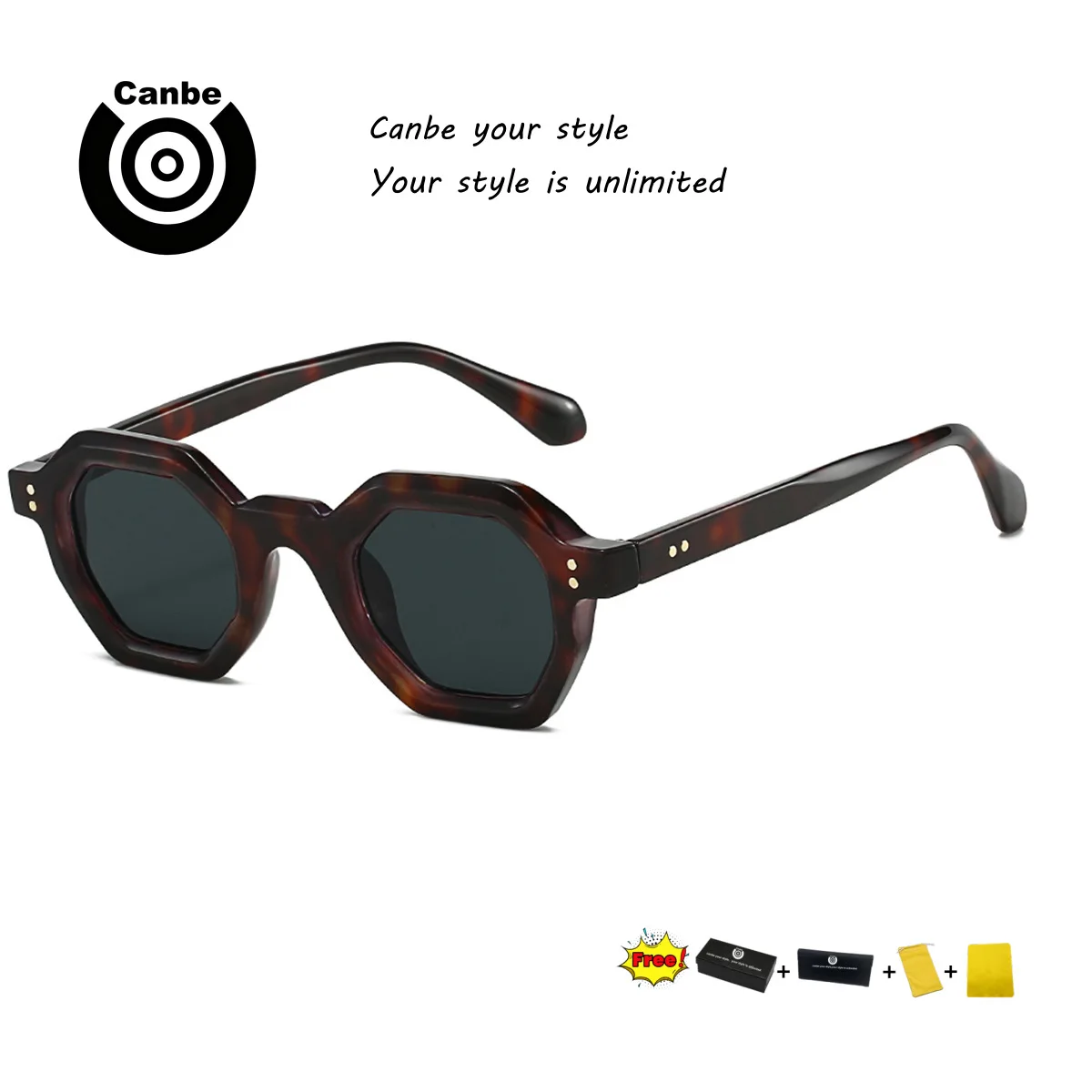 

Canbe Tortoiseshell Sunglasses Men's and Women's Fashion Street Shooting Polygon Personality Versatile UV400 Sunglasses
