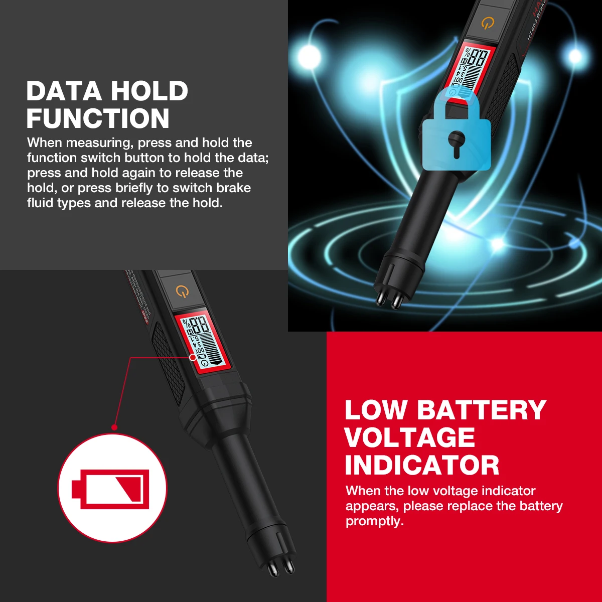 3-Farben-Hintergrundbeleuchtung Tragbarer Digitaler Bremsflüssigkeitstester Präziser Auto-Bremsöltester mit Ton- und Lichtalarm DOT3 DOT4 DOT5.1 – Detail 27