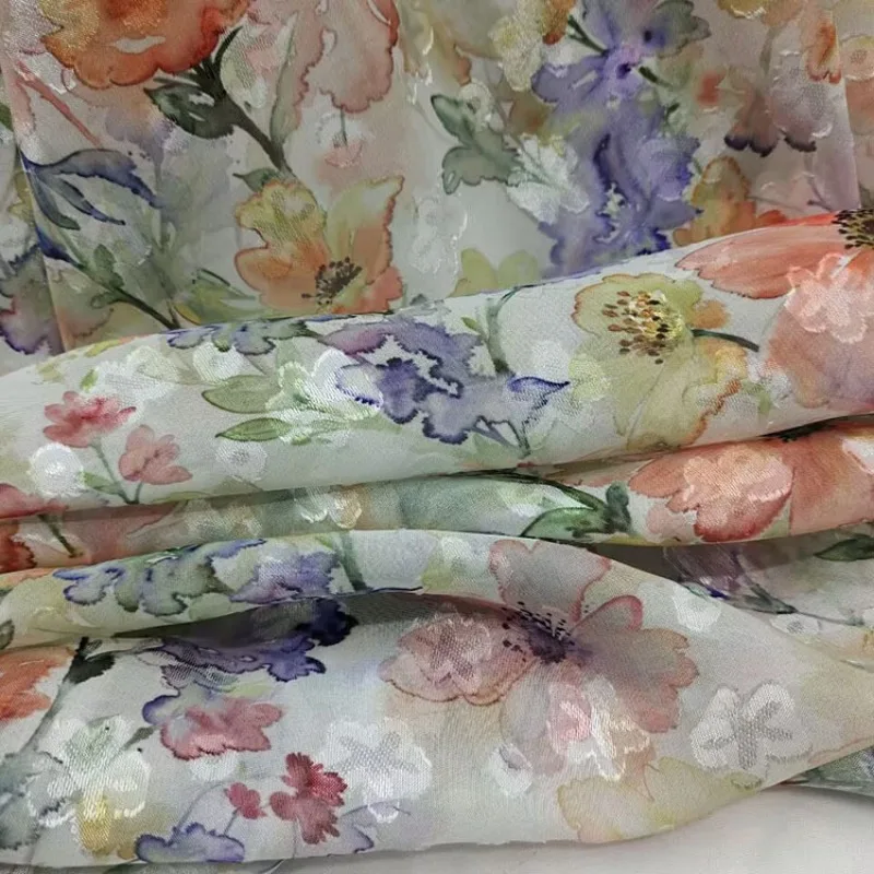 100cm*150cm Flowers 75D Chiffon Fabric Jacquard Embossed Printed Rose Gauze Fabric for Dress Scarf Cheongsam