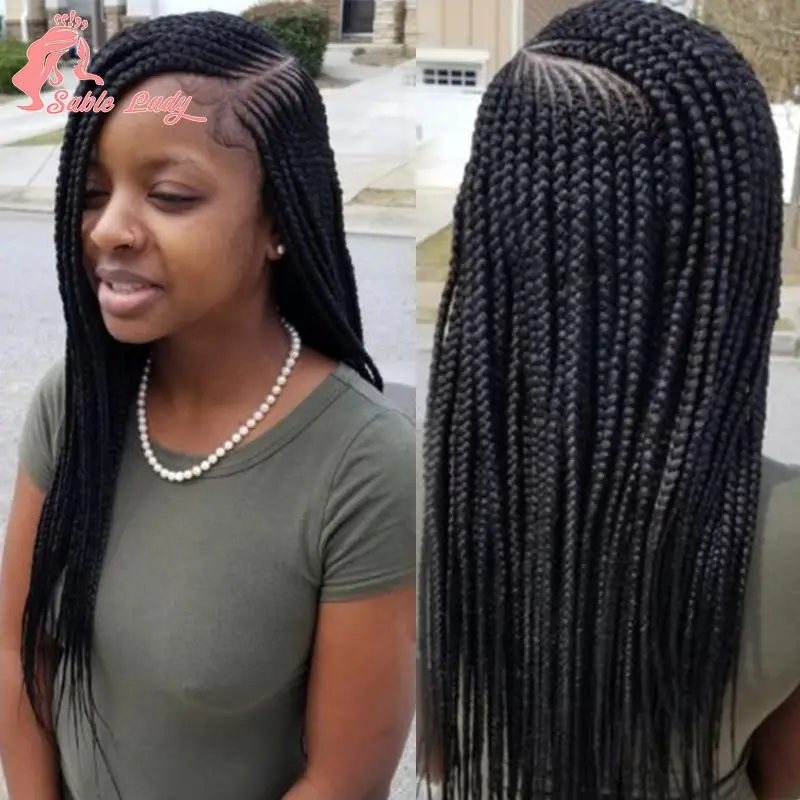 

Side Part Full Lace Braid Wig Synthetic Knotless Box Braids Wig Faux Locs Crochet Cornrow Braided Wig for Black Women 36inch