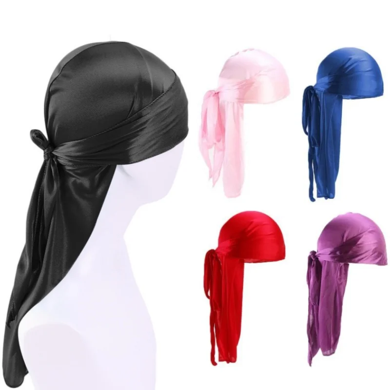 Unisex Silky Satin Durags Turban Long Tail Beanies Doo Rags Caps Du-rags for Women Silk Satin Tie Do Rags Cap Bandanas