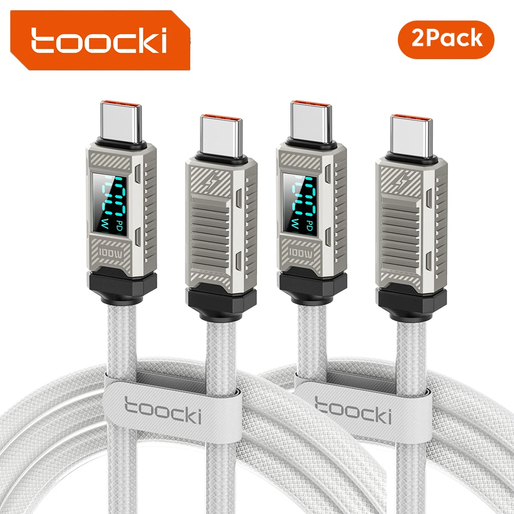 Toocki 2Pack 100W USB C to Type C Cable PD3.1 Digital Display Thickened Fast Charging Cable for Laptop iPhone 17 Samsung S26 S25