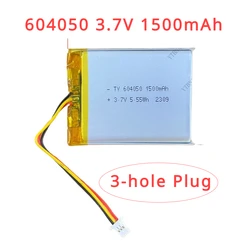 604050 3.7V 1500mAh Rechargeable Lithium Polymer Battery with 3 Wire Plug for Air Purifier Batteries Power Bank Tablet Cell Tool