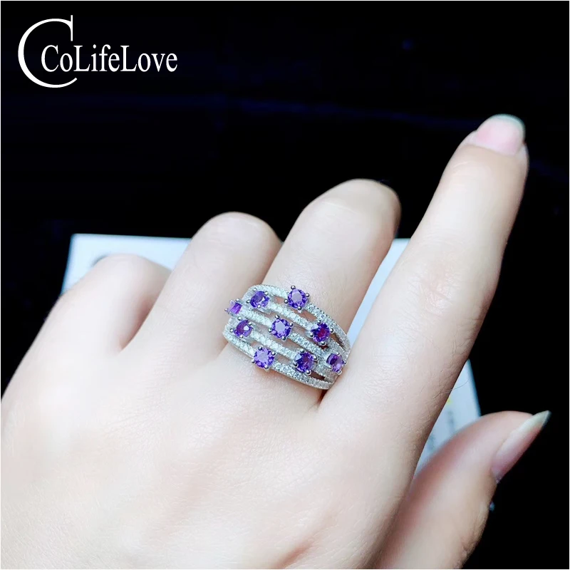 

Кольцо из серебра ювелирные изделия CoLife пробы, с круглым аметистом 3 мм, 9 штук, кольцо с натуральным аметистом