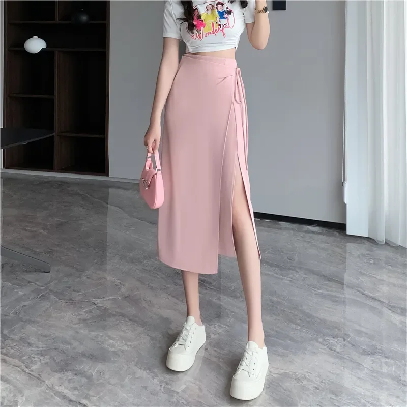 

Women's High Waist Wrap Midi Skirt A-Line Split Hem Casual Summer Blazer Skirt