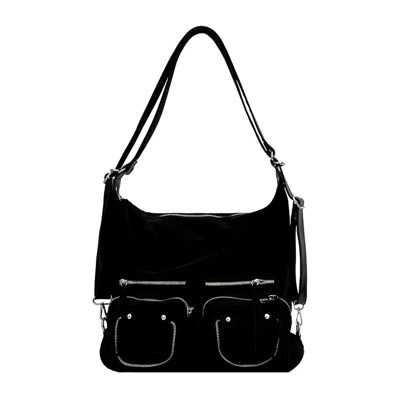 Women Bag New Nylon Bucket Fashion Solid Zipper SOFT Shoulder Bag Purses and Handbags Luxury Designer Black Tote Bag Backpack