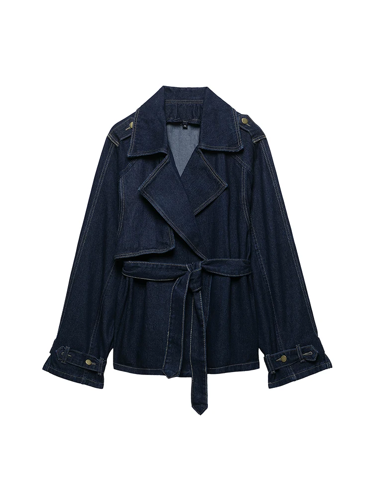

SIYANG Women Fashion With Belt Denim Blue Hidden Breasted Jackets Vintage Lapel Neck Long Sleeves Female Chic Lady Outfits