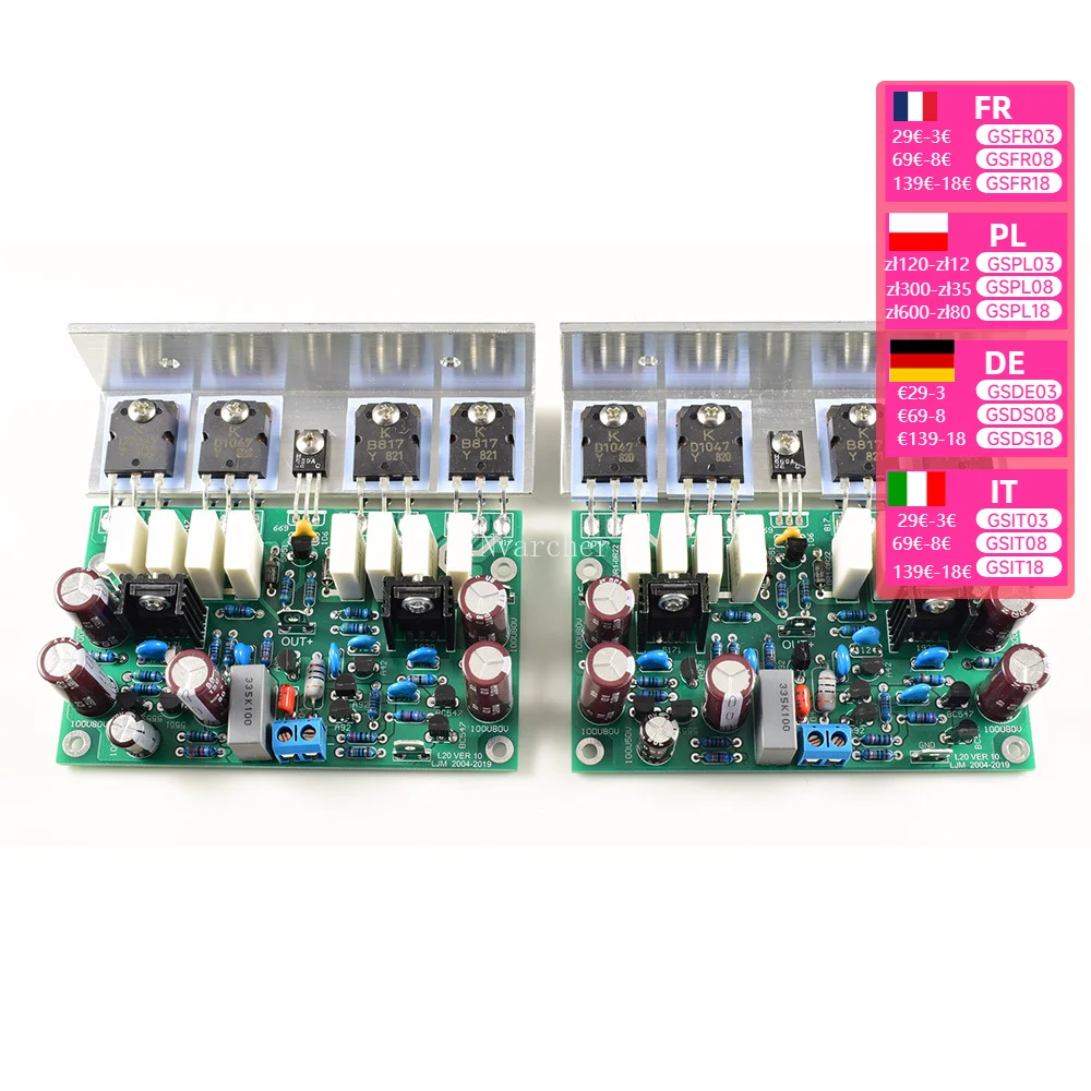 Nvarcher  2pcs HI-END L20 VER 10 Stereo Power Amplifier Finished Board 200W 8R With Angle Aluminum