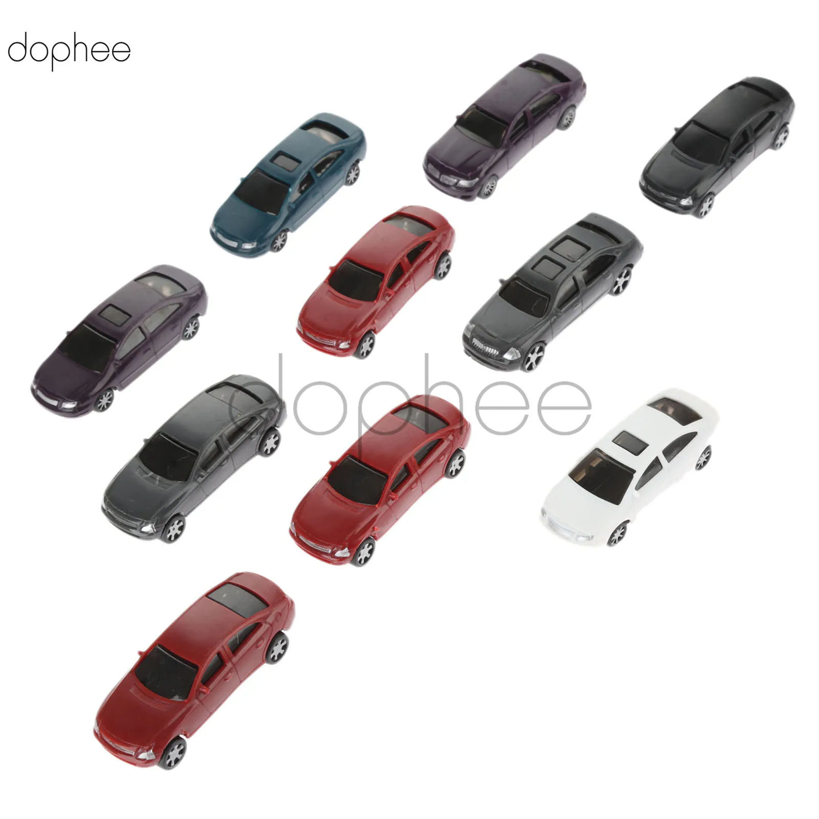 dophee 10pcs 1:75 1:100 Model car architectural ABS plastic scale model car for train layout