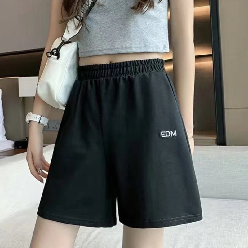 Fashion High Waist Waffle Beach Sports Casual Wide Leg Shorts For Women