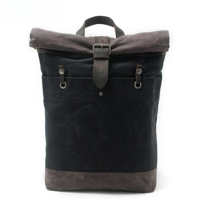 New Vintage Canvas Backpack For Men Fashion Travel Bag Outdoor Waterproof Waxed College Style School Bag Black