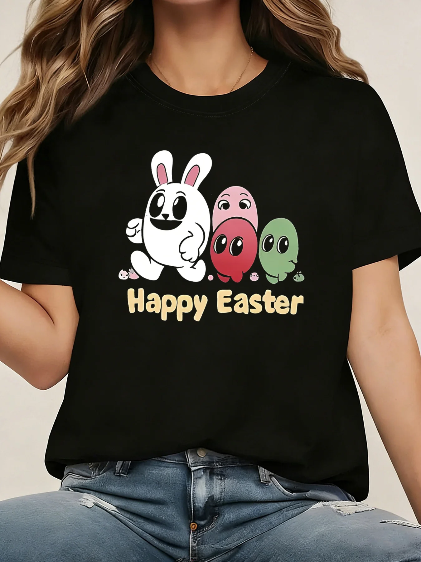 

Женская футболка с коротким рукавом и принтом «Счастливого Пасхального кролика», повседневный топ с круглым вырезом и принтом в виде призрака, повседневный топ для лета и весны