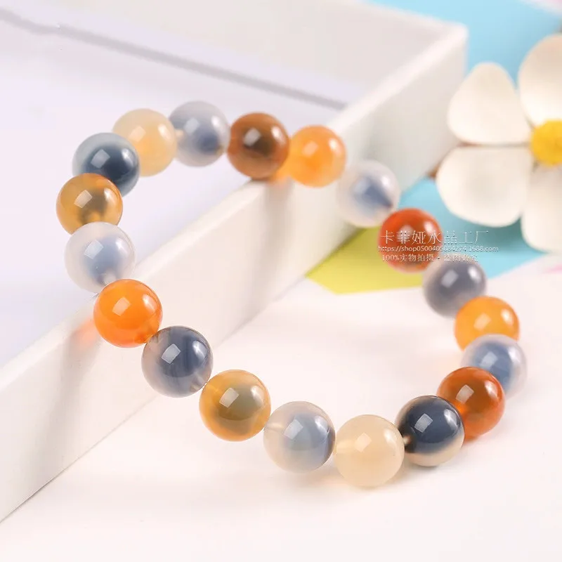 

Natural Colorful Agate Clear Round Beads Bracelet Woman Men Red Agate Bracelet Fashion Stone 8mm 10mm AAAAA